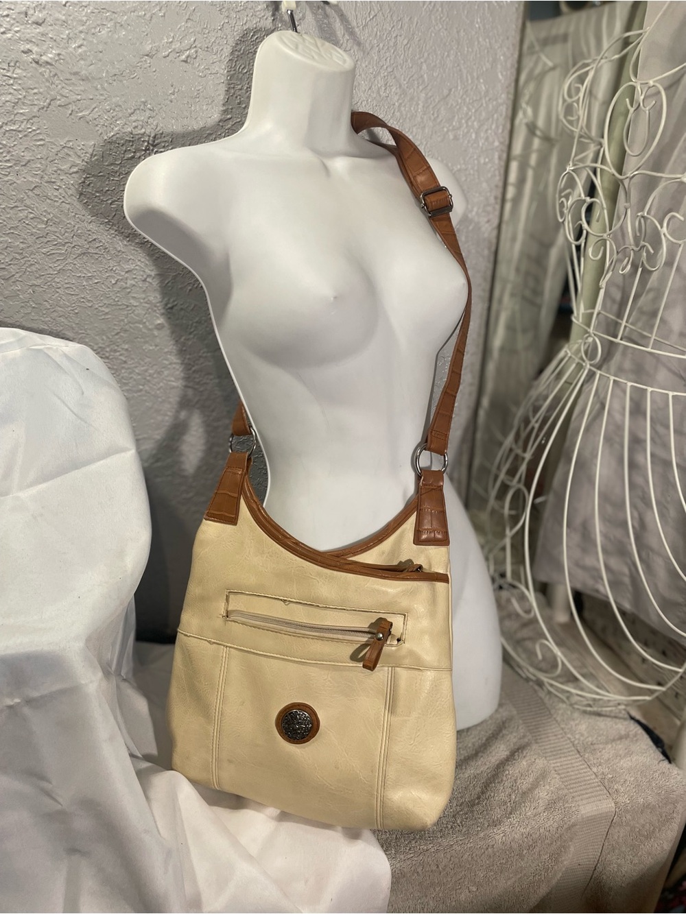 Bueno Cream Shoulder Bag with Tan Trim